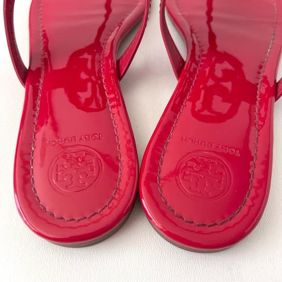 TORY BURCH | Miller Bright Rainbow Ruby Red Patent Leather Sandal Flip Flop 8 - Picture 6 of 14